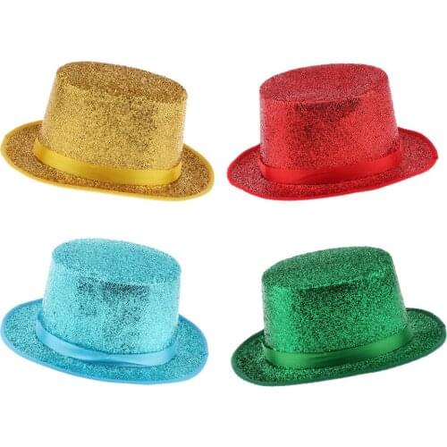 Men Women Top Hat Fancy Dress Shiny Sequin Magician Performing Hat