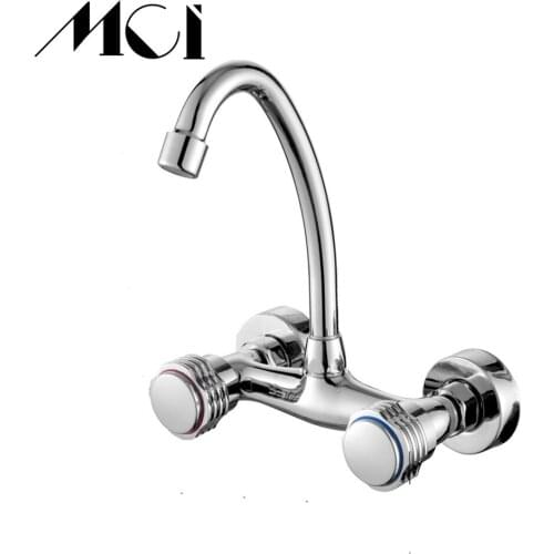 Wall Mounted Kitchen Faucet Wall Kitchen Mixer Kitchen Sink Tap 360 Degree Hot And Cold Water Double Holes Faucet Mci-D041