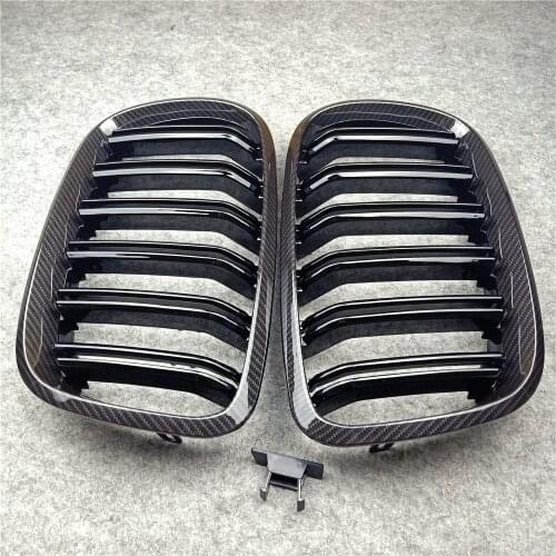 One Pair 2007-2013 X5 E70 X6 E71 Carbon Fiber Look Double Slat Front Kidney Grill Bumper Grille For BMW X5 X6 Front Mesh Grill