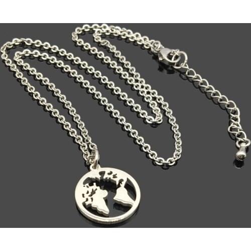 World Map Charm Stainless Steel Chain Necklace High Quality Stainless Steel World Map Pendant Chain Wish Necklace