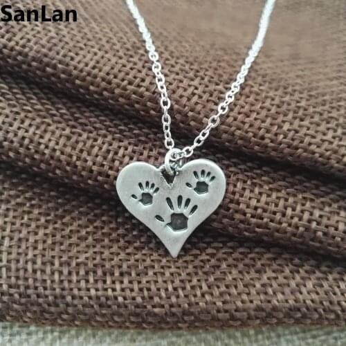 Three Hand Prints Necklace Heart Charm necklaces & pendants Mother Child Jewelry Love Jewelry Gift SanLan