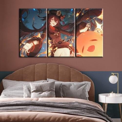 Genshin impact Game poster home decor hd painting hu tao girl wall painting poster anime Study Bedroom Bar Cafe Wall