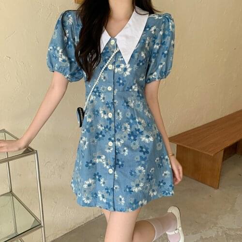 Plus size womens summer dress new 2021 street summer dresses denim plus size floral dress