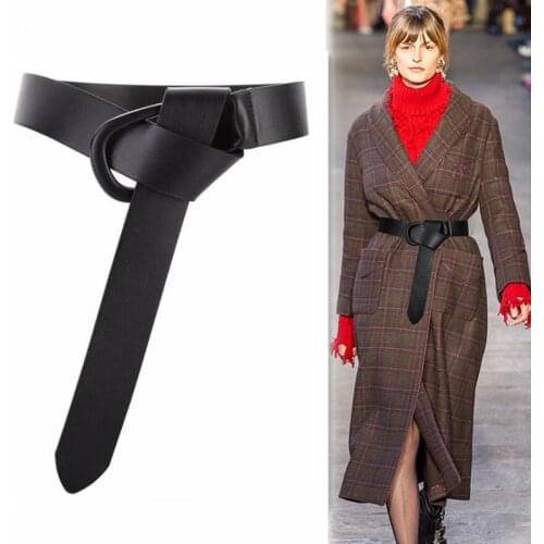 Cowskin Knot Waist Seal For Women Wide Genuine Leather Fashion Spray Paint Buckle Belts Soft Long Cowhide Waistbands Dress Coat