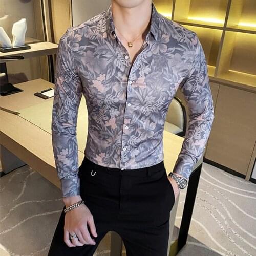British Style Men Floral Shirts Long Sleeve Fashion 2021 Spring Autumn Slim Fit Casual Prom Tuxedo Formal Wear High Quality 3XL
