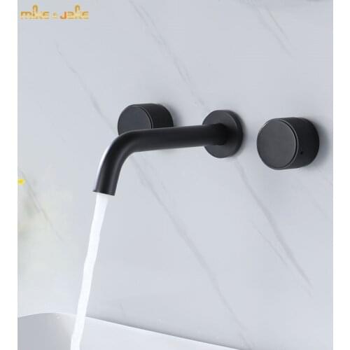 Black wall tap bathroom Concealed wall style tap black mixer hot and cold double handle wall tap black sink crane mixer