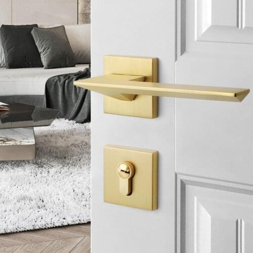 Haodi Modern Light Luxury Golden Door Lock Indoor Bedroom Door Lock Mute Magnetic Gold Drawing Split Lock Wooden Door Lock