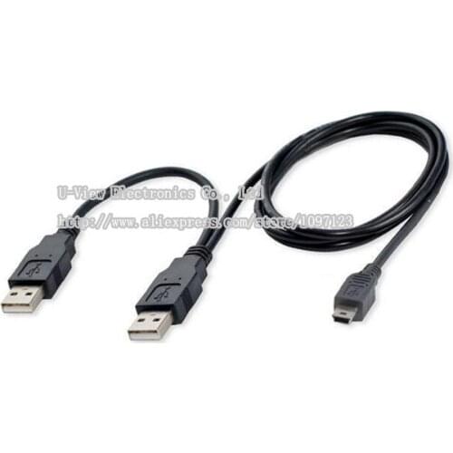 USB2.0 Two A Type Male to Mini 5 Pin Male Y Cable For For 2.5" Mobile Hard Disk Drive HDD About 80CM/Free Shipping/1PCS