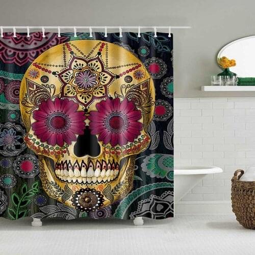 Skull Shower Curtain Home Decor Bathroom Waterproof Black Sugar Skull Flowers Fabric Shower Curtain Bathroom Sets