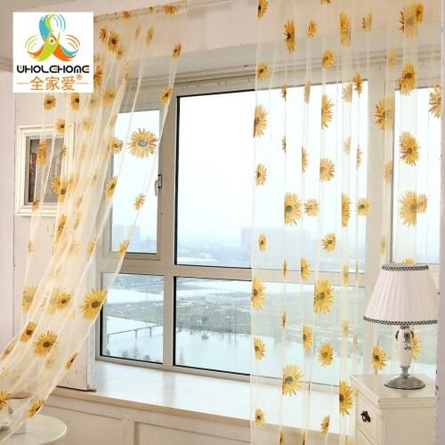 Window Curtain Floral Printed Tulle Voile Fabric For Home Living Room Screening Transparent Sheer 1PCS/Lot