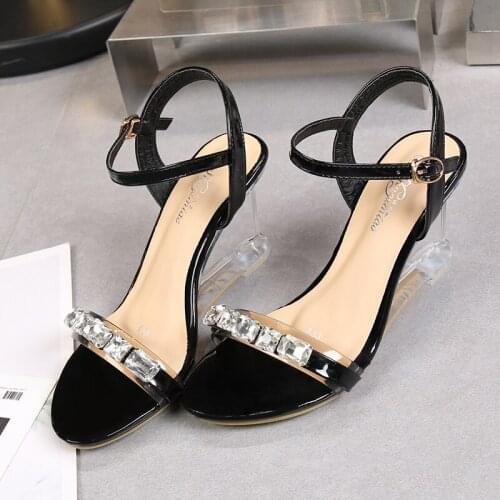 Femal Shoes Summer Crystal Wedges Sandals Pu Rhinestone Peep Toe Buckle High Heel Tenis Summer Fashion Womens Work Shoes