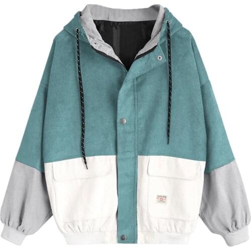 Bella Philosophy color block Long Sleeve Corduroy Women jacket Patchwork Autumn women Jacket plus size women button female coat