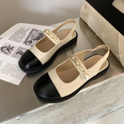 2021 Summer New Open-toed Sandals Low Heels Lace-up Suit Female Beige Black Girls Roman Pearl Fashion Buckle Flat Shoes