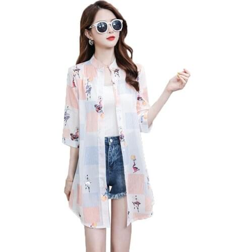 Women Summer Jacket 2021 Chiffon Sun Protection Clothing Cardigan Lightweight Outer Shawl Shirt Female All-match Tops Coat C979