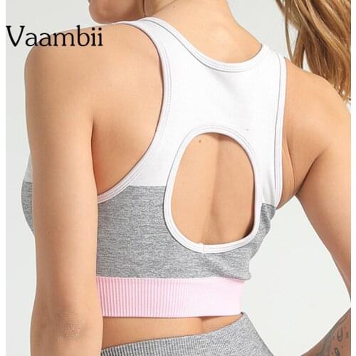 Women Stripe Top Womens Patchwork Bra Without Bones Woman Knitted Underwear Open Back Sports Bra Seamless Sport Top With Cups