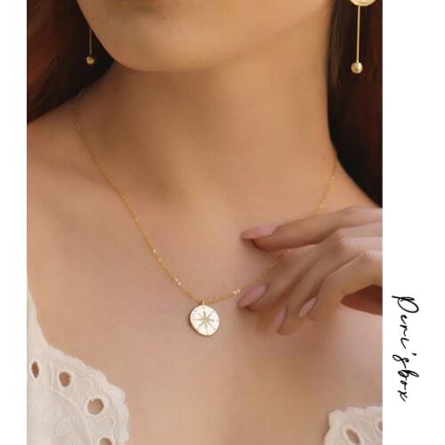 Perisbox S925 Carving Compass Necklaces for Women Cubic Zircon Starburst Round Disc Necklace Dainty Charm Necklace Gift for Her