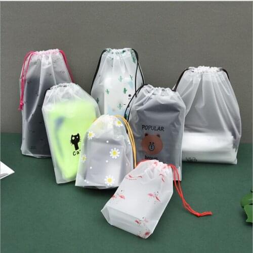 10pcs Plascti Drawstring Storage Bag For Travel Waterproof Transparent Cosmetic Shoes Clothes Bag Portable