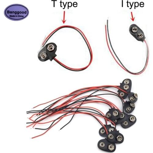 Lot 10PCS DIY T type or I type Snap On 9V Battery Holder Clip Connector Hard Shell 15CM Cable Lead Socket Plug Buckle Wire