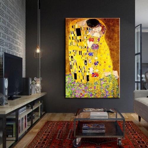 100% Hand Painted Classic Artist Gustav Klimt kiss Abstract Oil Painting on Canvas Modern Art Wall Pictures For Living Room