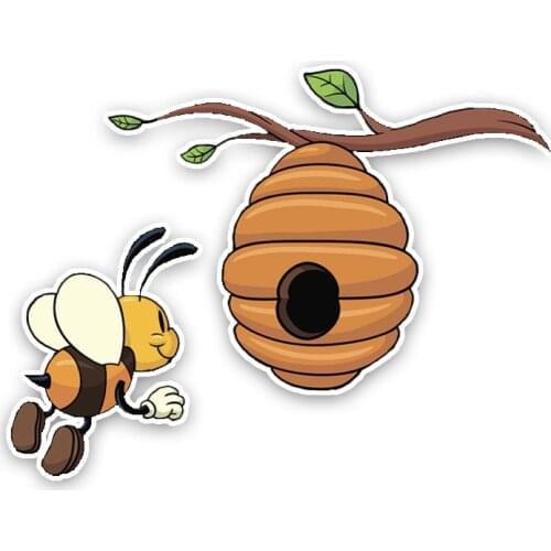 14CM*11CM Interesting Lovely Honeycomb Cartoon Bees Colored PVC High Quality Car Sticker Graphic Decoration