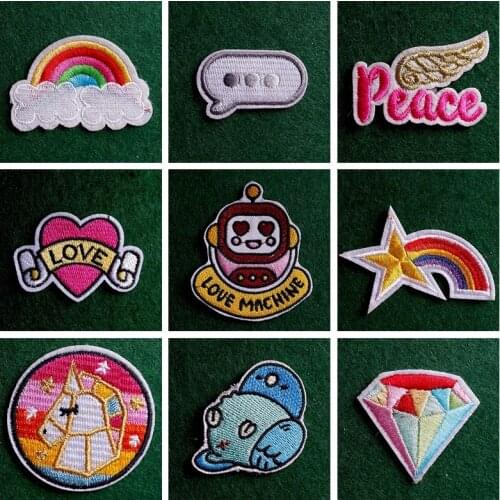 2pcs Cartoon Patch Iron On Patches For Clothes Rainbow Patches Stripe Stickers Embroidery Sew On Clothes Cute Applique Decor Diy