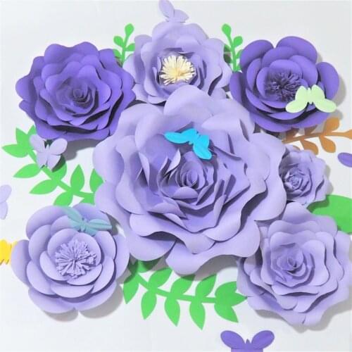 2018 7 Giant Paper Flowers + 6 Butterfly + 9 leaves for girls party wedding decor or photo booth backdrop or Wedding backdrops