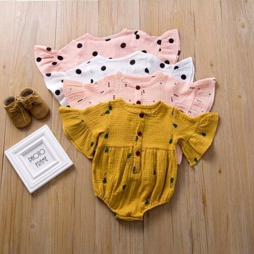 2020 Newborn Baby Onesies Summer Girls Romper Trumpet Sleeve Print Outfit Cotton Soft Sweat Siamese Bodysuit