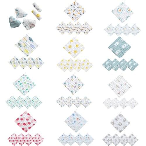 5Pcs/Set 6-Layers Muslin Cotton Baby Washcloths Cartoon Animal Fruit Printed Newborn Face Towels Infant Bibs Wipes