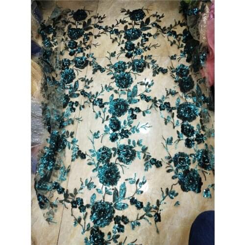 African shinny Lace Fabric with green flowers Laces Fabrics High Quality French Tulle Lace Fabric For Women YG-333