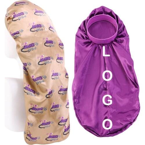 Customize Logo Satin Long Bonnet Night Sleep Cap Hair Care Chemo Cancer Hat Ladies Headwrap African Pattern Print Turban