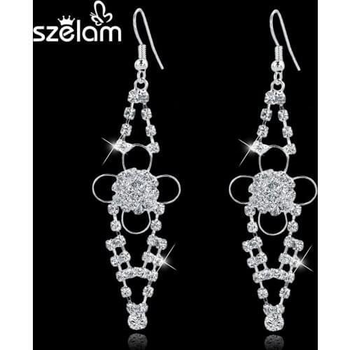 Austrain Crystal Long Drop Earrings For Women Dangle Flower Tassel Earrings Fashion Statement Bridal Wedding Jewelry SER150002