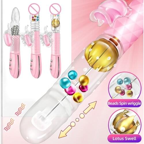 Butterfly Vibrator Telescopic Rotating Beads Vibrating AV Magic Wand G Spot Dildo Rabbit Vibrator Masturbator Sex Toys For Women