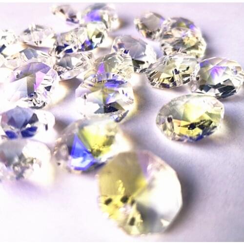 Free Ring)14mm Clear AB Crystal Octagon Beads Lighting Accessories Wedding Decoration Pendants Crystal Prisms Chandelier Parts