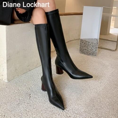2021 Spring Autumn sexy High heels Knee High Boots Brand High Quality Microfiber Zip Thigh High Boots bota feminina Black Beige