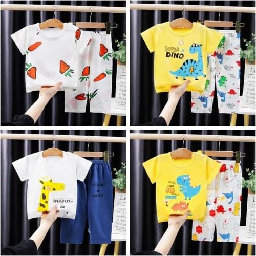 Kids Short Sleeve Trouser Set Baby Summer Casual Home Wear Children Clothes Boys And Girls Fashion Pajamas Baby Suit