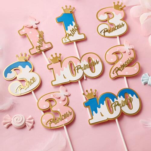 Baby Birthday Cake Topper Pink Blue Baby 100 days Numbers 1 2 3 Birthday Cake Topper Baby Shower Party Dessert Cake Decorations