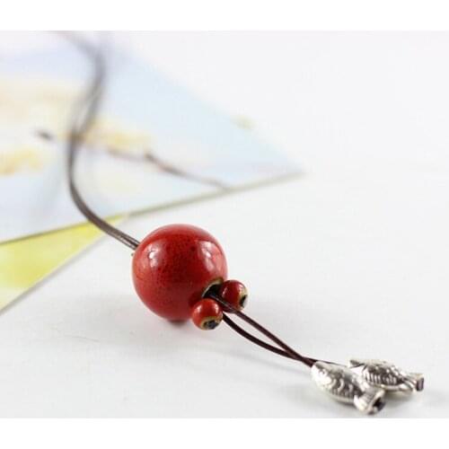 Long Tassel Necklace Ceramic Round Beads Pendants Women Men Fish Chain Pendant Statement Charm Choker Ethnic Clothes Jewelry