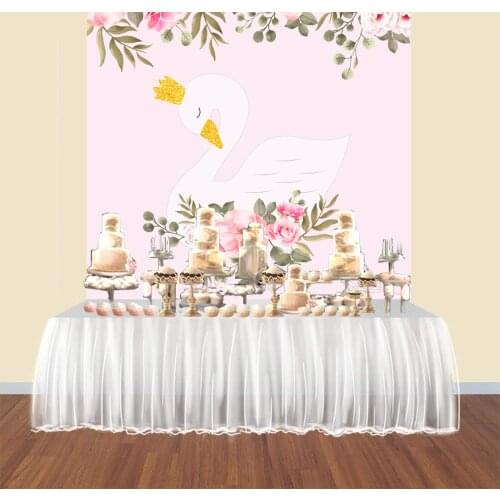 BEIPOTO Baby shower Swan Backdrop Princess crown floral FLower photography background Flamingo Cake table party banner decor