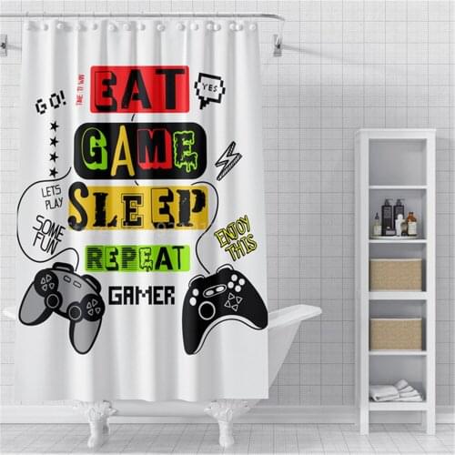 Gamepad Bathroom Shower Curtain Console Gamer Waterproof Shower Curtain Kids Boys Girls Video Game Shower Curtain with Hooks