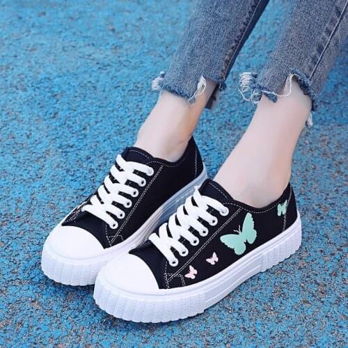 Brand Womens Shoes Canvas Sneakers Butterfly Print Lace Up Ladies Casual Shoes Women Tennis Sprots Shoe for Female Zapatos Mujer