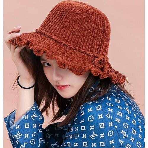 8 colors available New fashion casual thick warm cap temperamental women cute comfortable winter elegant solid wild bucket hat
