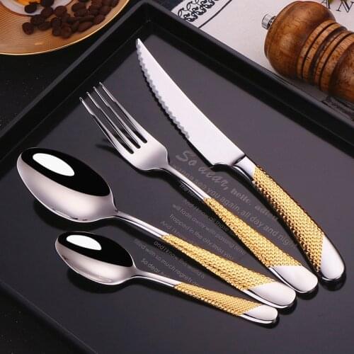 Luxury Dinnerware Set 304 Stainless Steel Cutlery Set Kitchen Knife Fork Spoon Flatware Silverware Set Dishwasher Safe Dropship