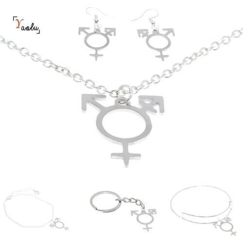 Transgender Pride Jewelry set identities non Binary lgbt Trans Pride Charm Necklace Bangle Kerying Earring Ankle