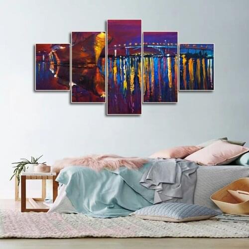 Laeacco 5 Panel Watercolor Street Wall Artworkwork Posters and Prints Canvas Painting Nordic Home Living Room Decoration