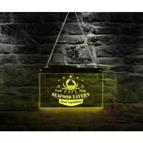 Seafood Tavern LED Neon Light Sign Local Ingredient Business Acrylic Board Shop Sign Fresh Menu Wall Decor Sign