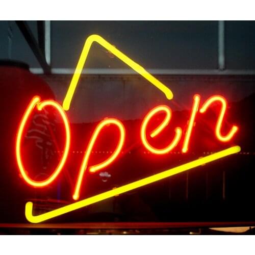 14“x7" Business Open Cafe Neon Light Lamp Sign Beer Bar Handmade Pub Glass Decorate Home Wall Room Windows Tube Display Artwork