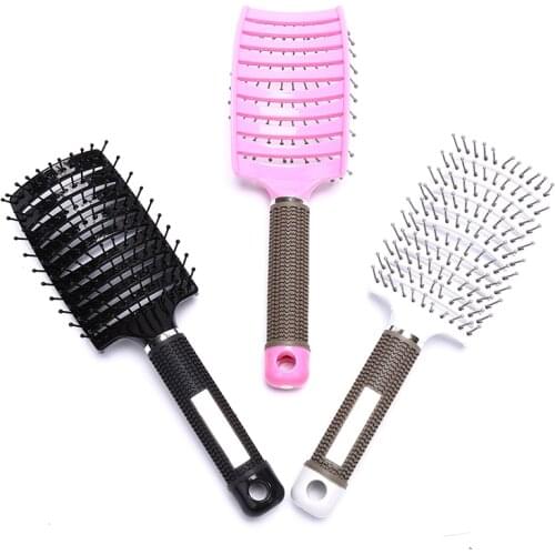 Nylon Detangle Hairbrush Women Hair Scalp Massage Comb Paddle Hair Brush Wet Hair Brush for Hairdressing Salon Black