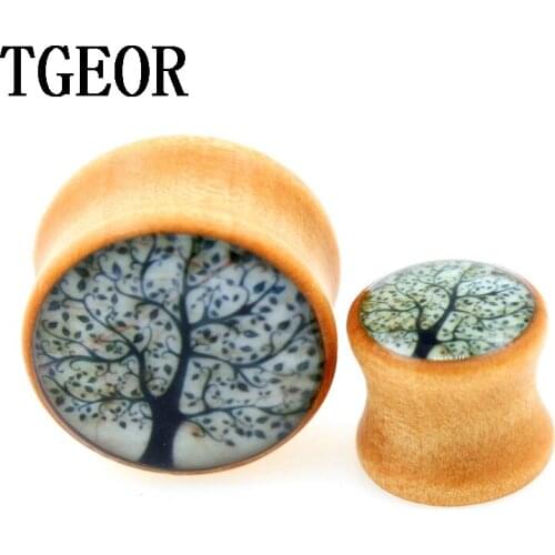 New hot high quality 1pair gauges original wood tree pattern ear expander saddle colors ear plug free shipping