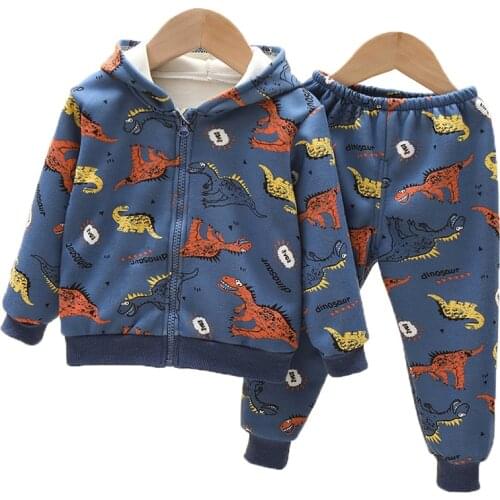Autumn Boys Clothing Sets Toddler Girls Velvet Hooded Jacket Coats Pants Baby Outfits Tracksuit For Kids Cartoon Clothes Set