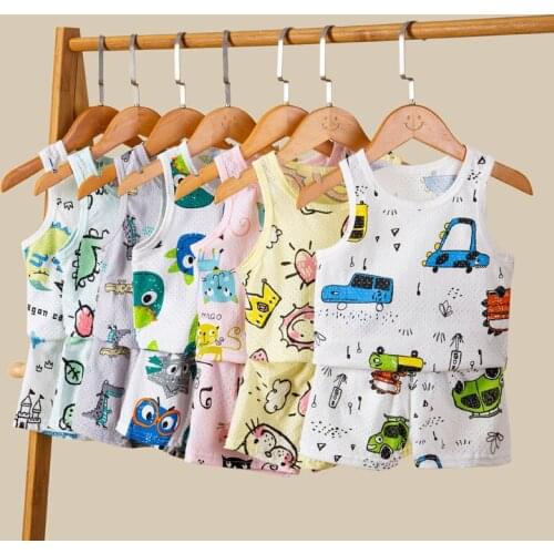 1-9 Years Cotton Hollow Pajamas Sets For Teen Girls Kids Pyjamas Suit Dinosaur Car Sleeveless Vest Shorts Pajama Boy Pijama Cute